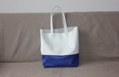 Stylish Womens White Blue Leather Tote Bag Two Colors Tote Purse White Shoulder Tote Shopper For Women
