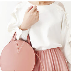 Stylish LEATHER WOMENs Circle Handbags Round SHOULDER BAG Purses FOR WOMEN