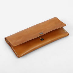 Handmade beige minimalist vintage leather phone clutch long wallet for women men