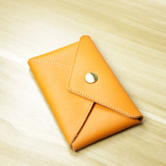Slim Women Orange Leather Card Wallet Minimalist Envelope Card Holder Wallet Coin Wallet For Women