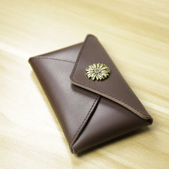 Slim Women Coffee Leather Card Wallet Minimalist Envelope Card Holder Wallet Coin Wallet For Women