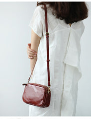 Cute Leather Womens Small Crossbody Bag Purse Double Zipper Shoulder Bag for Women
