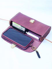 Vintage LEATHER Wooden WOMEN Small Cell Phone SHOULDER BAG Crossbody Purse FOR WOMEN