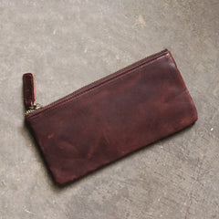 Vintage LEATHER Womens Long Clutch Wallet Zipper Slim Long Wallet FOR Women