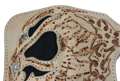 Handmade beige leather punk skull carved biker wallet Long wallet clutch for men