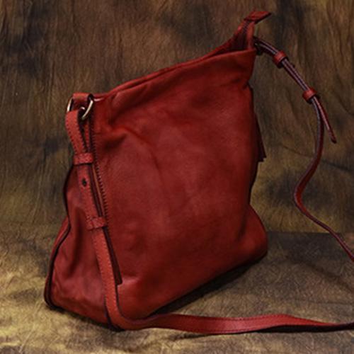 Red Vintage Womens Leather Side Bag Shoulder Purse Brown Crossbody Bags Purses for Ladies