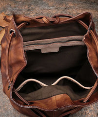 Vintage Brown Leather Rucksack WIth Tassels Womens Western Leather Backpack Ladies Backpack Purses