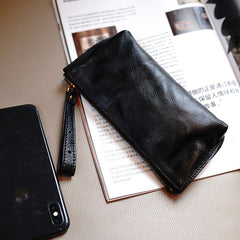 Vintage Tan Leather Wristlet Wallet Womens Zip Around Wallets Tan Ladies Zipper Clutch Wallet for Women