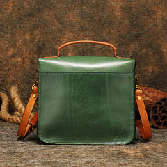Vintage Tan Leather Womens Square Satchel Shoulder Bags School Crossbody Purse for Women