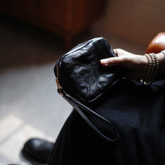 Vintage Black Leather Wristlet Wallet Zipper Clutch Wallet Womens Tan Ladies Zip Around Wallets for Women