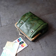 Vintage Women Green Leather Billfold Wallet Frame Clasp Coin Wallet Change Wallet For Women