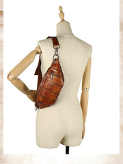 Vintage Women Coffee Leather Rivet Waist Bag Fanny Pack Handmade Shoulder Rivet Hip Packs for Women