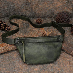 Vintage Women Leather Waist Bag Green Fanny Pack Handmade Hip Packs for Women