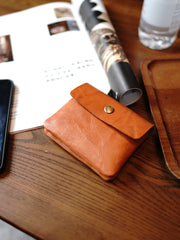 Vintage Womens Tan Leather Billfold Wallet Small Wallet with Coin Pocket Mini Envelope Wallet for Ladies