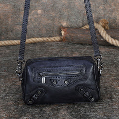 Vintage Womens Gray Leather Wristlet Wallets Mini Shoulder Bag Small Crossbody Bag for Women