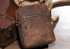Vintage Leather Small Handbag Messenger Bag Shoulder Bag For Men