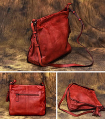 Red Vintage Womens Leather Side Bag Shoulder Purse Brown Crossbody Bags Purses for Ladies