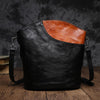 Black Leather Womens Shoulder Bucket Bag Cross Body Bucket Purse Black Barrel Bag