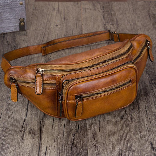 Vintage Brown Leather Mens Fanny Pack Hip Belt Bags Waist Bag Hip Bag Bum Bag for WOmen