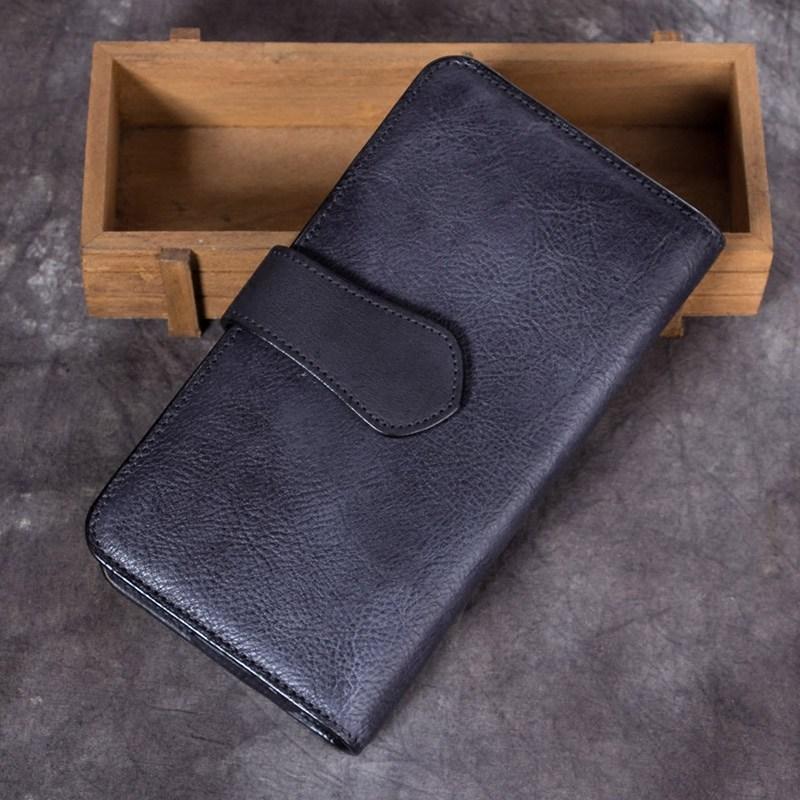 Vintage Gray Mens Leather Long Wallet Bifold Card Wallet Coffee Long Wallet for Men
