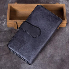 Vintage Gray Mens Leather Long Wallet Bifold Card Wallet Coffee Long Wallet for Men