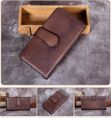 Vintage Mens Leather Long Wallet Bifold Card Wallet Long Wallet for Men