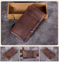 Cool Brown Mens Leather Bifold Long Wallet Vintage Coffee Long Multi Cards Wallet for Men