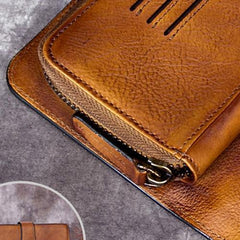 Vintage Mens Leather Long Wallet Bifold Card Wallet Long Wallet for Men