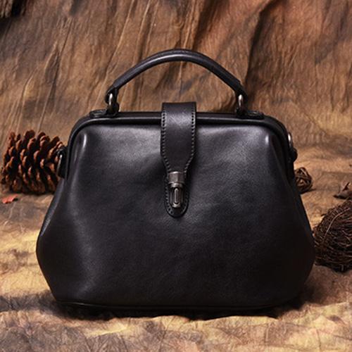 Black Retro Doctor Bag Leather Handbags