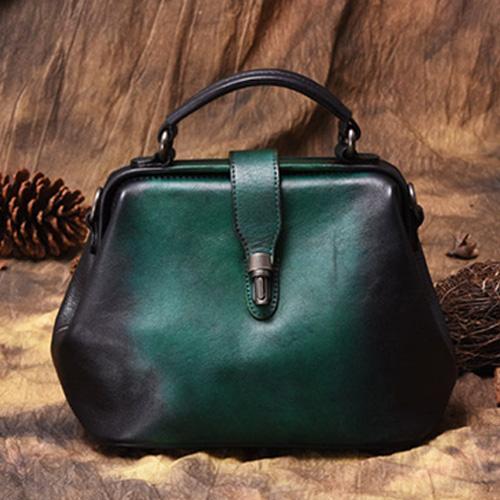 Green Vintage Ladies Leather Doctors Handbag Brown Doctor Style Should