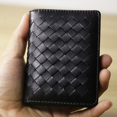 Women Black Braided Leather Billfold Wallet Small Wallets Bifold Wallets For Women