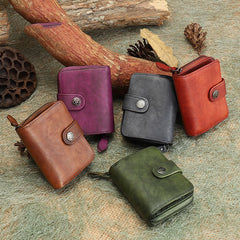 Small Leather Trifold Wallet Vintage Billfold Cute Women Buckle Wallet For Ladies