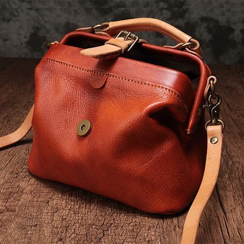Brown Leather Women's MIni Doctor Handbag Small Doctors Bag