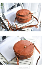 Womens Red Leather Round Crossbody Bag Handmade Round Small Shoulder Bag for Women