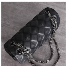 Womens Leather Shoulder Purses Womens Black Diamond Leather Chain Shoulder Purse Leather Chain Purse for Ladies