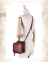 Womens Red Leather Cube Small Side Bag Mini Shoulder Bag Best Square Crossbody Purse for Ladies