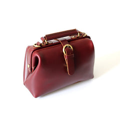 Womens Red Leather Doctor Handbags Shoulder Purse Vintage Red Doctor Purses for Women
