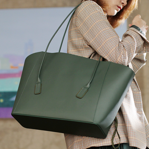 Fashion Womens Large Green Leather Tote Bags For Work Black Shopper To