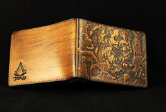 Handmade Assassin's Creed AC carved leather custom billfold wallet for men gamers