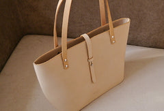 Handmade vintage beige leather normal size tote bag shoulder bag handbag for women