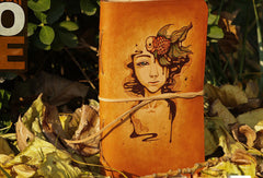 Handmade vintage leather notebook/travel book/diary/journal hand-painted