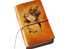 Handmade vintage leather notebook/travel book/diary/journal hand-painted