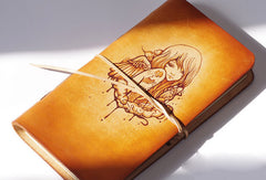 Handcraft vintage brown leather hand painted dyed notebook/travel book/diary/journal