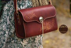 Handcraft retro crossbody leather floral hand dyed shoulder bag /handbag for women