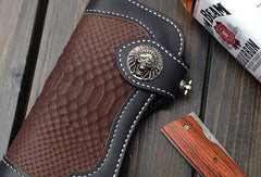 Handmade biker trucker wallet leather chain men boa skin coffee black wallet