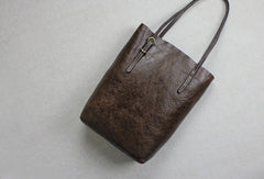 Handmade leather tote bag black coffee vintage shoulder bag shopper bag women