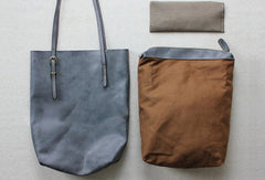 Handmade leather tote bag black coffee vintage shoulder bag shopper bag women