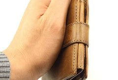 Handmade men billfold leather wallet men vintage brown navy billfold wallet for him