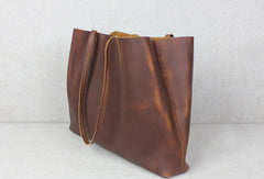 Handmade red brown leather tote bag vintage shoulder bag shopper bag women with inner