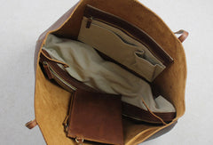 Handmade red brown leather tote bag vintage shoulder bag shopper bag women with inner